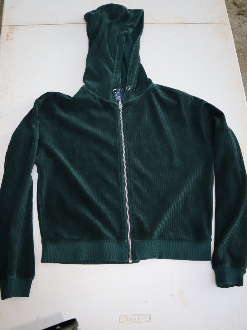 Women’s Dark Green Zip-Front Velour Jacket-S